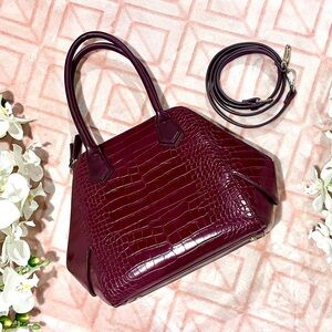 White House Black Market Burgundy Croc-Embossed Bag